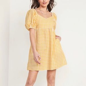 Old Navy Yellow Gingham Puff Sleeve Mini Dress